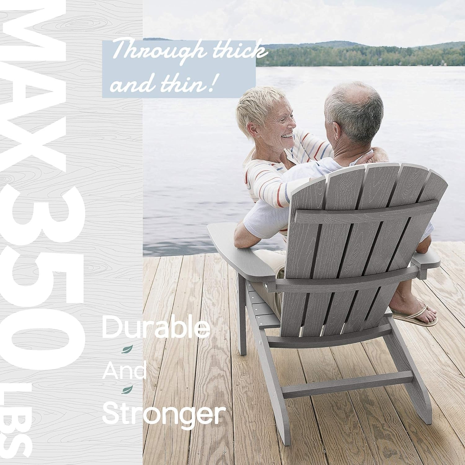 Adirondack Chair Weather Resistant: Outdoor Chair HIPS Plastic Adirondack Chairs - Patio Chairs with Wood Texture - Lawn Fire Pit Deck Porch Garden Chairs for Adults (Grey)