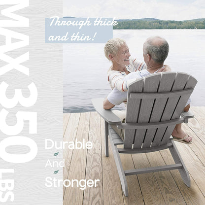 Adirondack Chair Weather Resistant: Outdoor Chair HIPS Plastic Adirondack Chairs - Patio Chairs with Wood Texture - Lawn Fire Pit Deck Porch Garden Chairs for Adults (Grey)