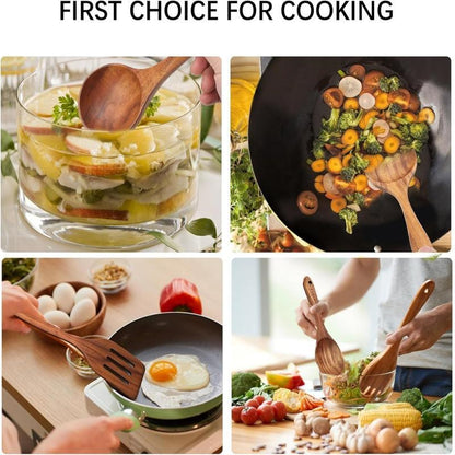 Wooden Cooking Utensils Set, 12Pcs/Set Wooden Kitchen Utensil Set, Natural Teak Wood Cooking Spoons Utensils, Kitchen Gadgets, Kitchen Supplies Set, Housewarming Gift Ideas, Kitchen Accessories, Kitchen Tool