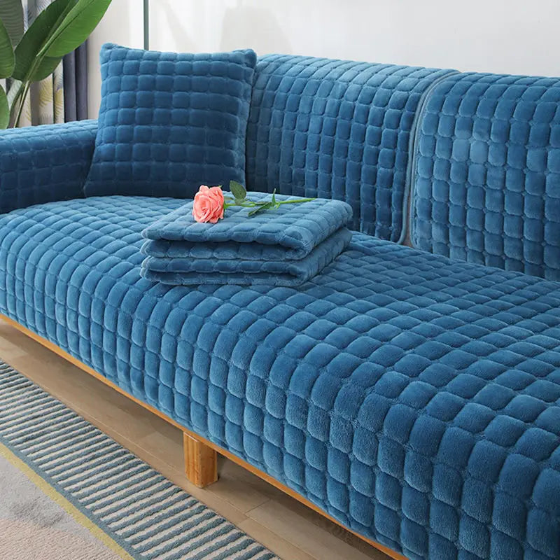 Sofa Cushion Plush Non-Slip Thickened Sofa Cover Cushion Flannel Sofa Cover Universal Solid Color Dust-Proof Sofa Seat Cover