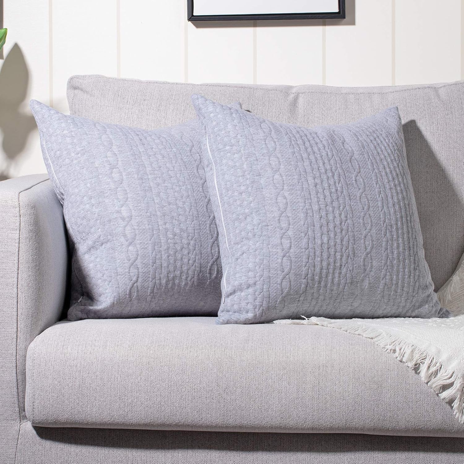 Pack of 2 Super Soft Decorative Throw Pillow Covers Square Cushion Cases Pillowcases for Couch Sofa Bedroom Car Modern Embossed Patterned,20 X 20 Inch,Light Grey