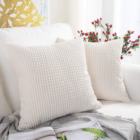 Pack of 2, Corduroy Soft Decorative Square Throw Pillow Cover Cushion Covers Pillowcase, Home Decor Decorations for Sofa Couch Bed Chair 16X16 Inch/40X40 Cm (Granules Cream White)