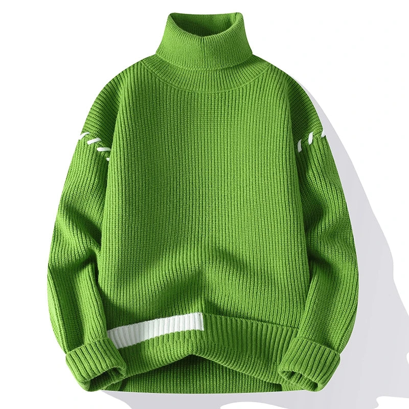 New Fashion Youthful Vitality Mens Turtleneck Sweater Autumn Winter Loose Casual Knitted Pullovers Men Warm Patchwork Knitwear