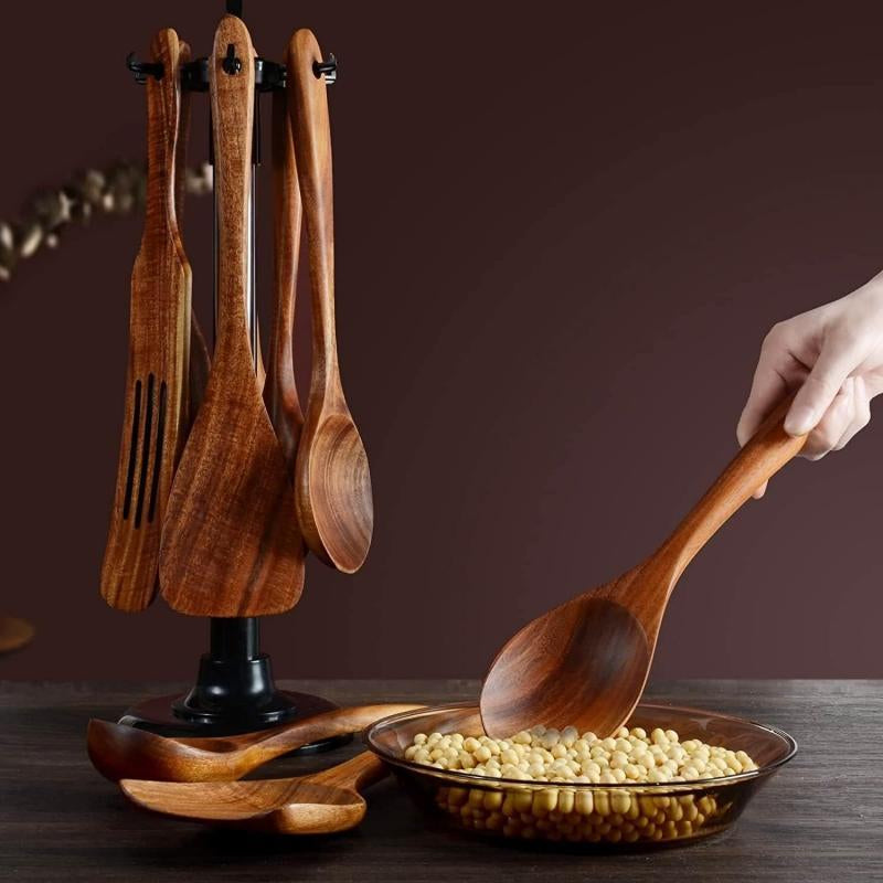 Wooden Cooking Utensils Set, 12Pcs/Set Wooden Kitchen Utensil Set, Natural Teak Wood Cooking Spoons Utensils, Kitchen Gadgets, Kitchen Supplies Set, Housewarming Gift Ideas, Kitchen Accessories, Kitchen Tool