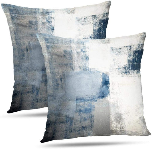 Set of 2 Grey Throw Pillow Covers Blue and Grey Art Decorative Cushion Cover for Home Bedroom Sofa Living Room 16X16 Inches