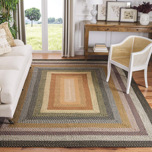Washable Rug Braided Collection - 8' Square, Multi, Weather Resistant & Easy Cleaning, Ideal for Patio, Backyard, Mudroom, Deck, Dining Space (BRD308A)