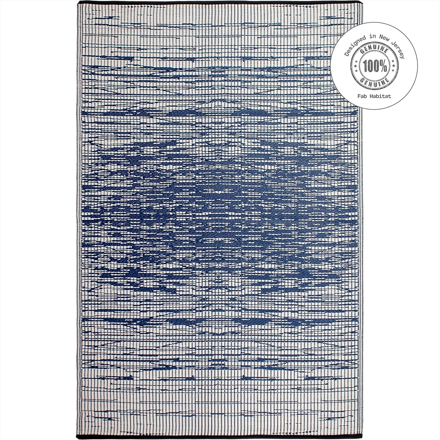 Abstract Distressed Stripes Outdoor Rug - Waterproof, Fade Resistant, Crease-Free, Reversible - Premium Recycled Plastic - Patio Porch Balcony Deck - Brooklyn Blue - 8X10 Ft