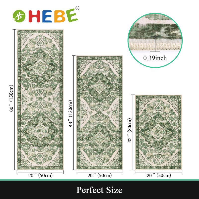 [Fallfreshness] HEBE Washable Farmhouse Kitchen Rugs Sets of 3 Non Slip Kitchen Rugs and Mats Boho Kitchen Mats for Floor Kitchen Runner Rug Kitchen Carpet Rug Runner for Hallways Kitchen Laundry