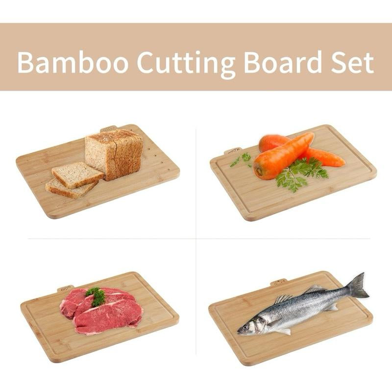 12.6"L X 9"W Bamboo Cutting Board Set of 4 - Wood Cutting Board Set with Holder