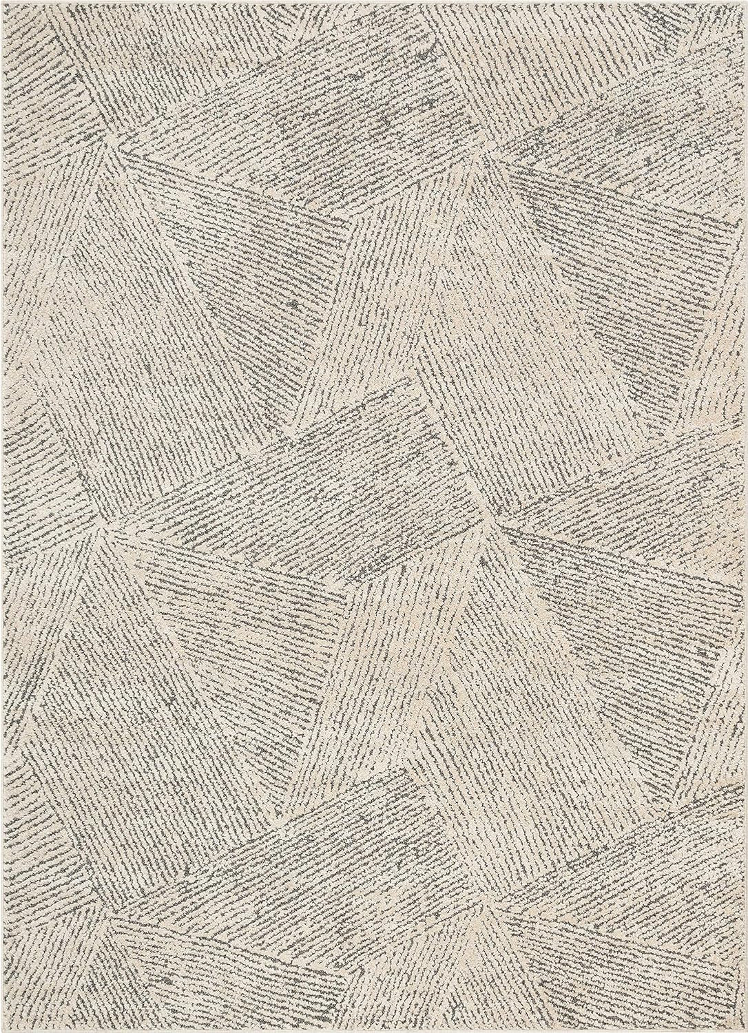 Ezio Beige Tribal Geometric Distressed High-Lo Pile Area Rug 5X7 (5'3" X 7'3")