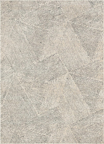 Ezio Beige Tribal Geometric Distressed High-Lo Pile Area Rug 5X7 (5'3" X 7'3")