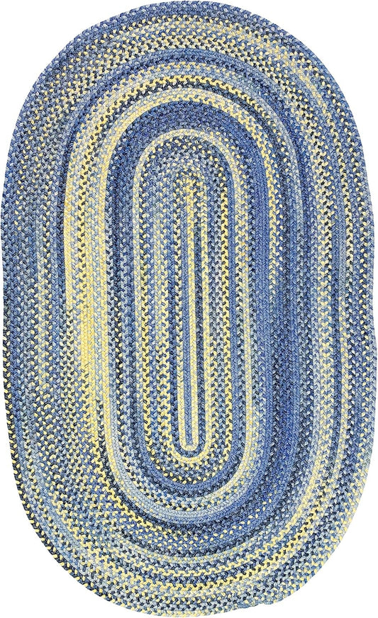 American Heritage Blue Yellow 0' 24" X 0' 48" Oval Braided Rug