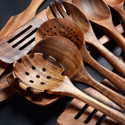 Wooden Cooking Utensils Set, 12Pcs/Set Wooden Kitchen Utensil Set, Natural Teak Wood Cooking Spoons Utensils, Kitchen Gadgets, Kitchen Supplies Set, Housewarming Gift Ideas, Kitchen Accessories, Kitchen Tool