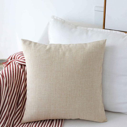 Linen Throw Pillow Cover Burlap Square Cushion Cover Pillow Sham for Couch Living Room Holiday Decor, Light Linen, 18X18 Inches(45Cm)