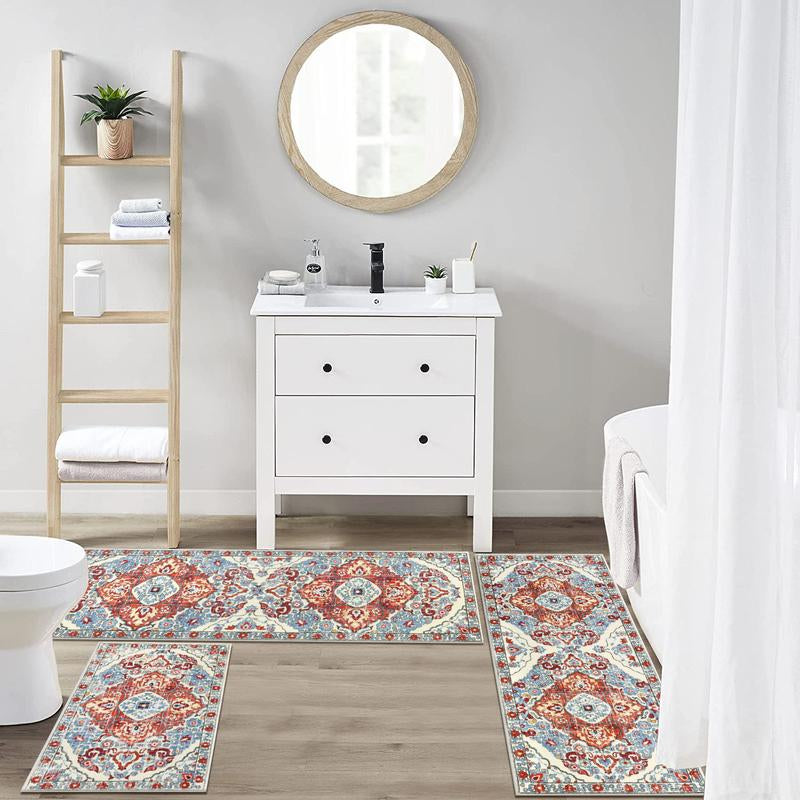 [Fallfreshness] HEBE Washable Farmhouse Kitchen Rugs Sets of 3 Non Slip Kitchen Rugs and Mats Boho Kitchen Mats for Floor Kitchen Runner Rug Kitchen Carpet Rug Runner for Hallways Kitchen Laundry