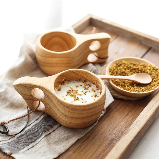Mochiglory Wooden Mug Nordic Style Handmade Natural, Portable Wooden Drinking Cup for Coffee, Tea and Milk