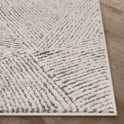Ezio Beige Tribal Geometric Distressed High-Lo Pile Area Rug 5X7 (5'3" X 7'3")