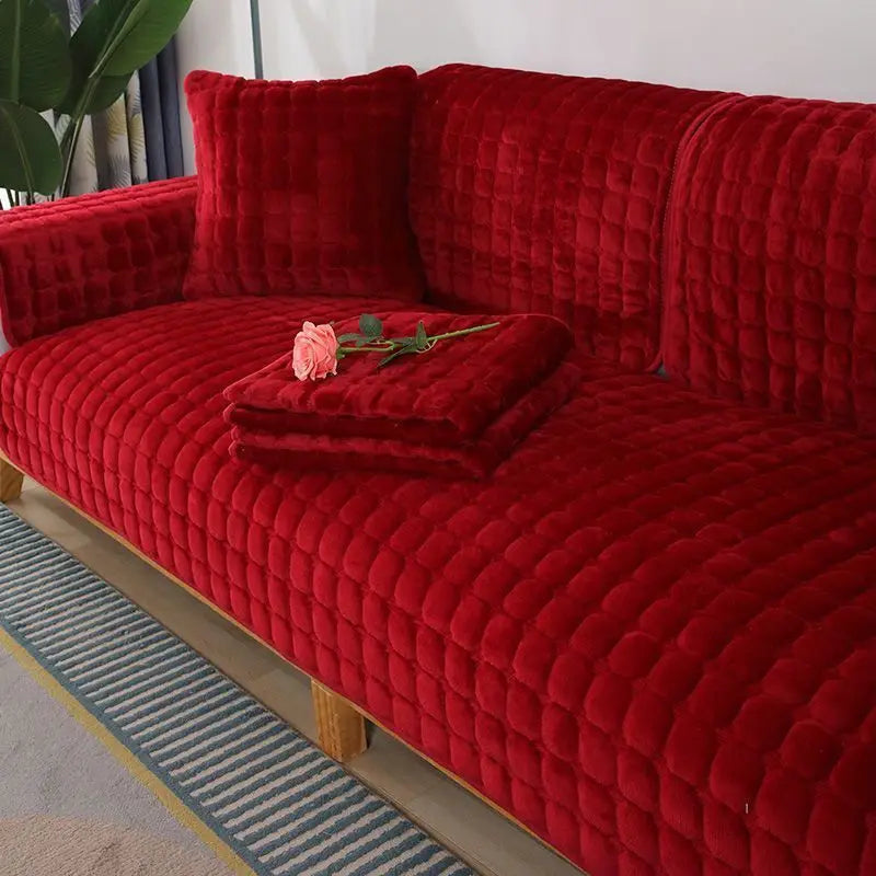 Sofa Cushion Plush Non-Slip Thickened Sofa Cover Cushion Flannel Sofa Cover Universal Solid Color Dust-Proof Sofa Seat Cover