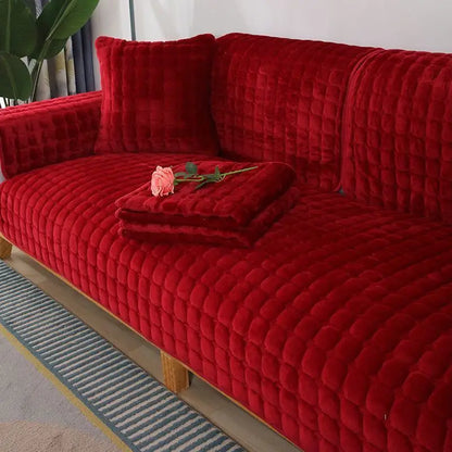 Sofa Cushion Plush Non-Slip Thickened Sofa Cover Cushion Flannel Sofa Cover Universal Solid Color Dust-Proof Sofa Seat Cover