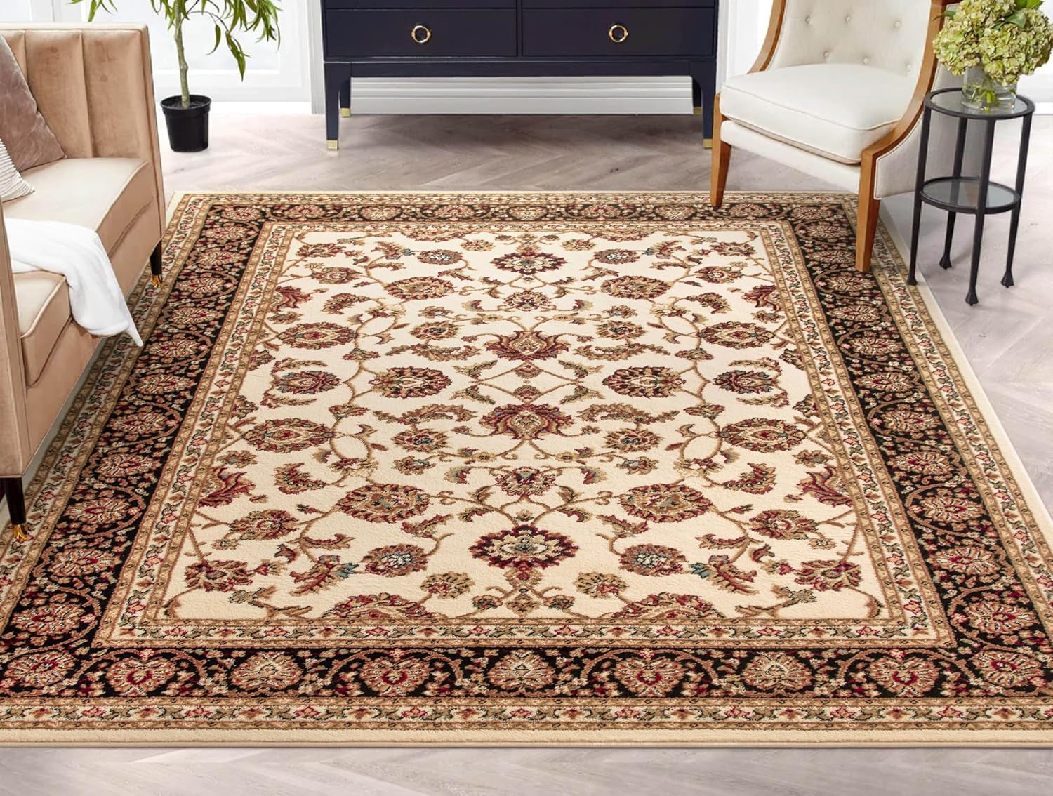 Barclay Collection Sarouk Ivory 6X9 Area Rug - for Living Room, Bedroom, and Dining Room