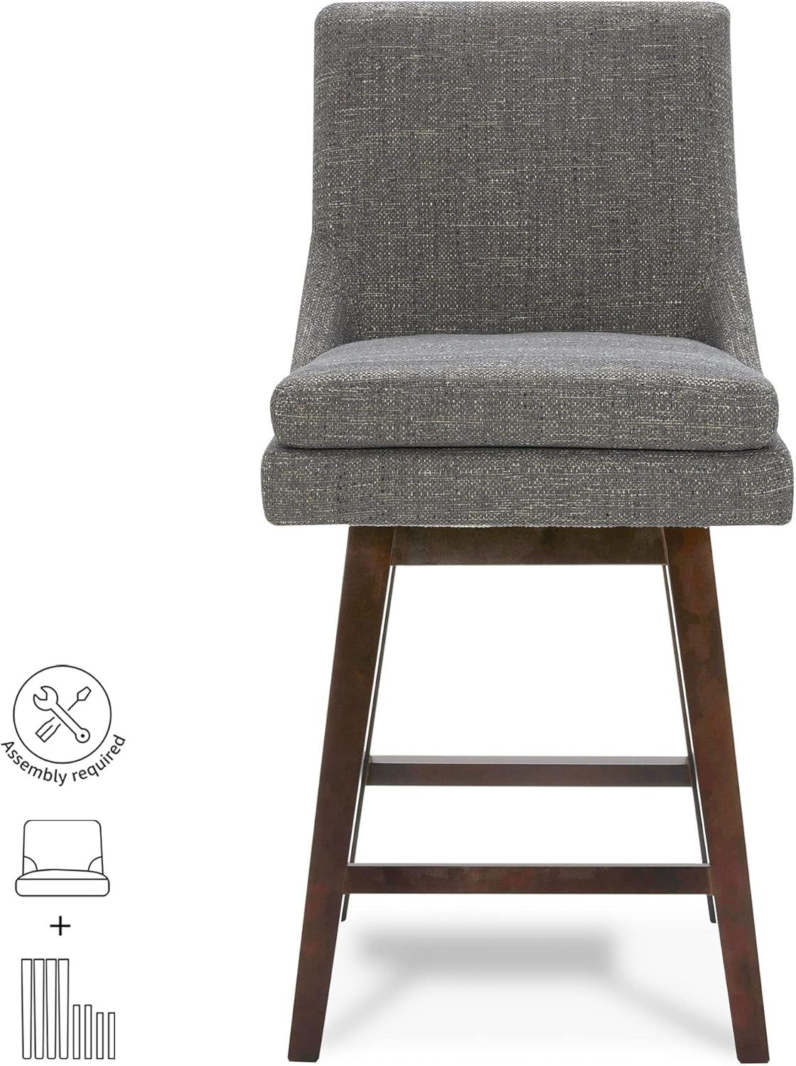 Counter Height Swivel Bar Stools with Back Set of 2, FSC Certified Upholstered Fabric Bar Stool, 26.8" H Seat Height, Fabric in Fog