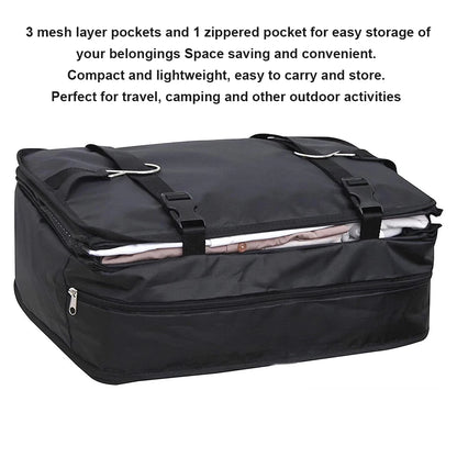 Outdoor Storage Mesh Bag Foldable 3 Layers 2 Hooks Zipper Pocket Hanging Barbecue Travel Fishing Camping Clothes