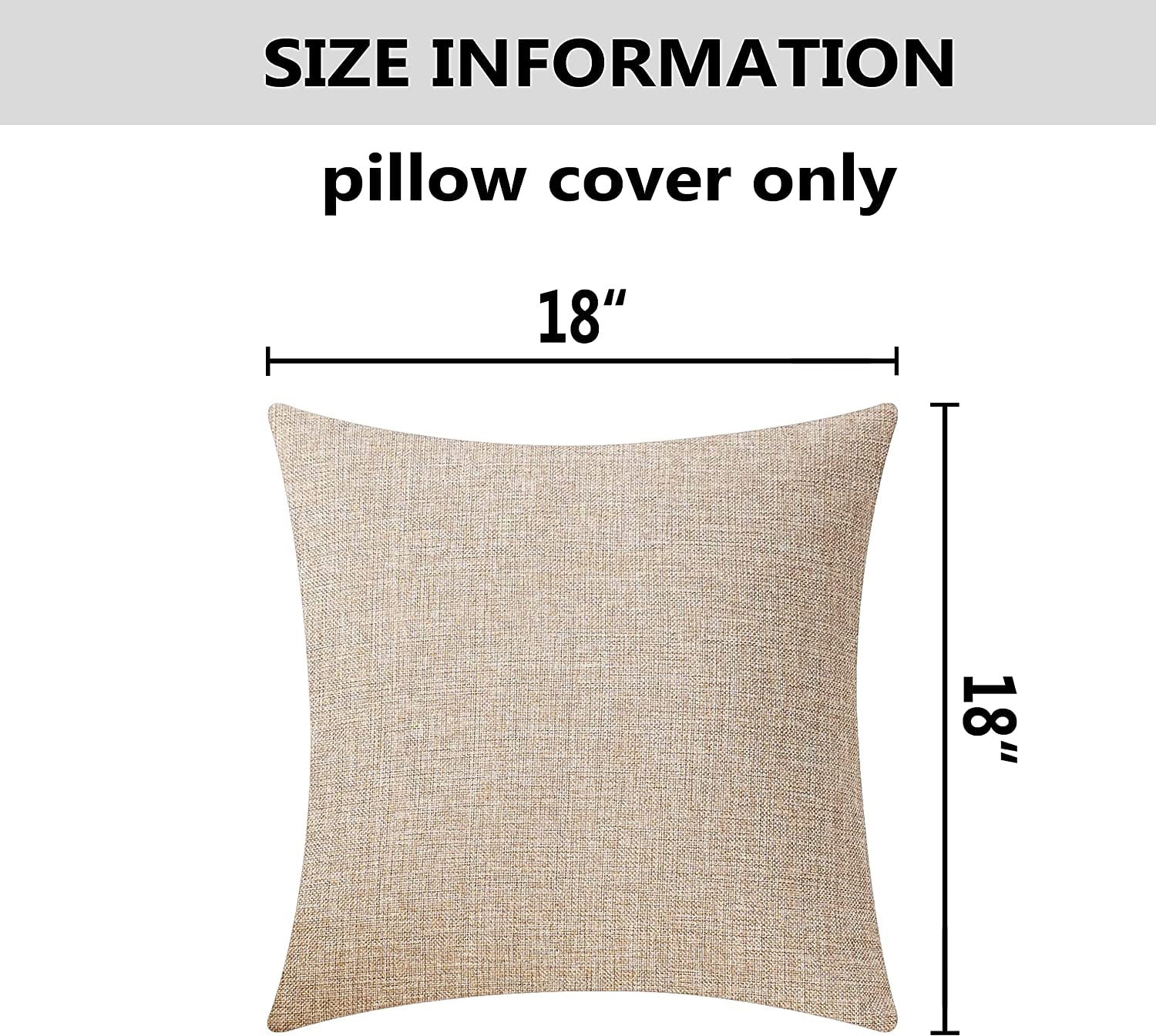 Linen Throw Pillow Cover Burlap Square Cushion Cover Pillow Sham for Couch Living Room Holiday Decor, Light Linen, 18X18 Inches(45Cm)