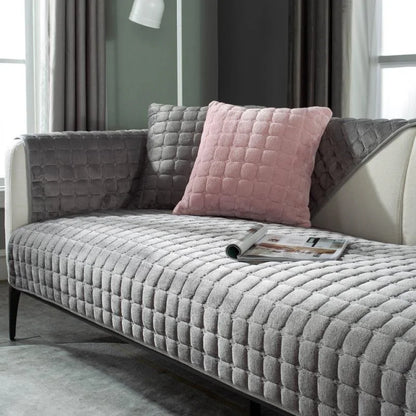 Sofa Cushion Plush Non-Slip Thickened Sofa Cover Cushion Flannel Sofa Cover Universal Solid Color Dust-Proof Sofa Seat Cover