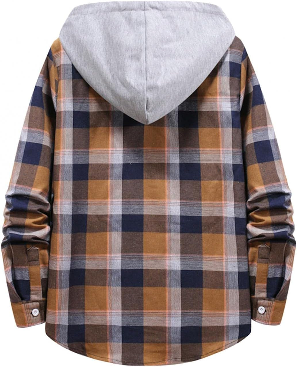 Plaid Flannel Hoodie Jacket Long Sleeve Casual Button up Quilted Buffalo Thermal Sweatshirt Fall Winter Outwear(Coffee,X-Large)