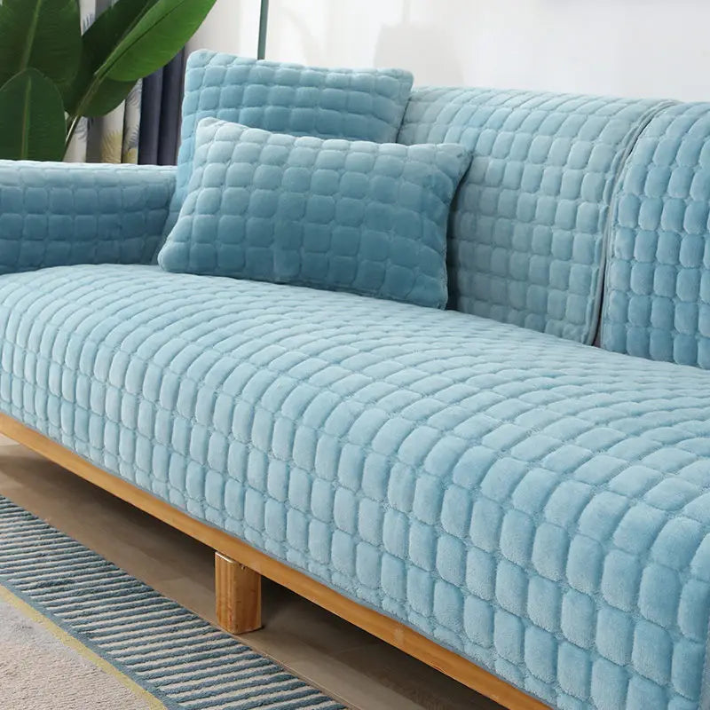 Sofa Cushion Plush Non-Slip Thickened Sofa Cover Cushion Flannel Sofa Cover Universal Solid Color Dust-Proof Sofa Seat Cover
