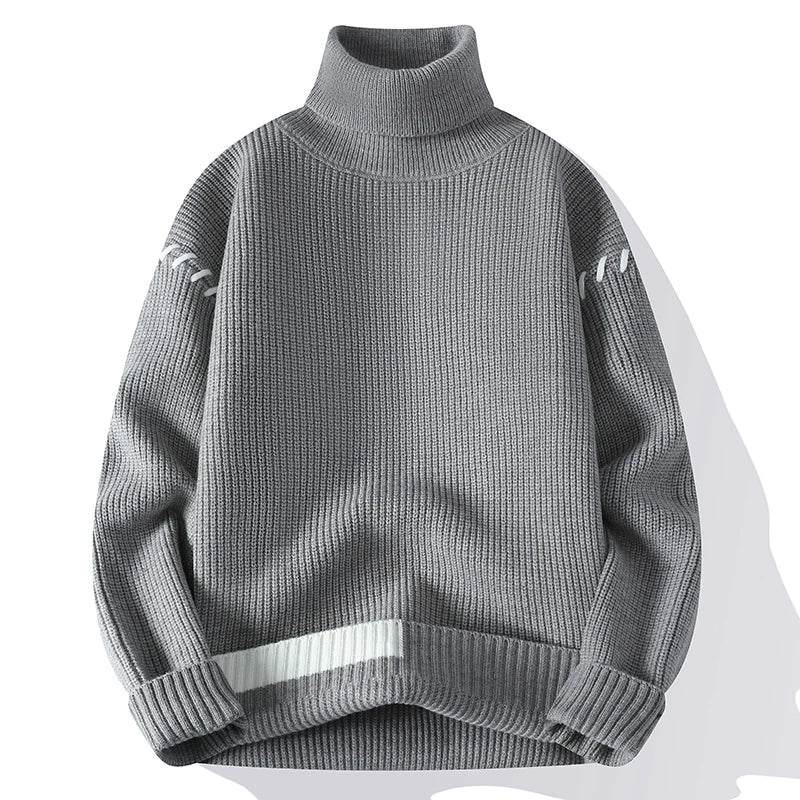 New Fashion Youthful Vitality Mens Turtleneck Sweater Autumn Winter Loose Casual Knitted Pullovers Men Warm Patchwork Knitwear