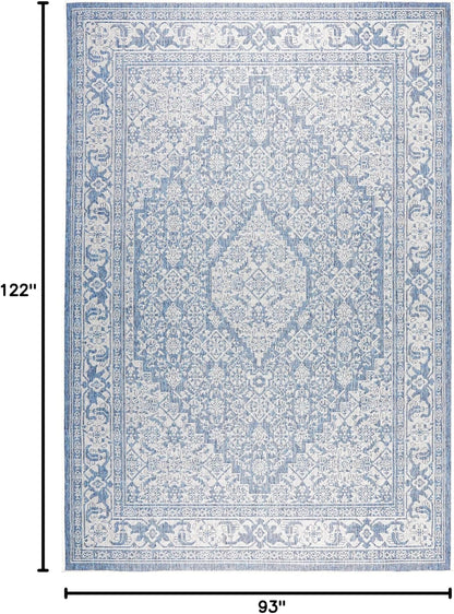 Patio Country Dahlia Transitional Medallion Indoor/Outdoor Area Rug, Blue/Grey, 7'9"X10'2"