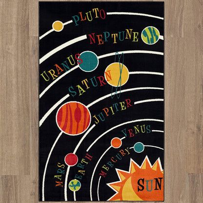 Black Aurora Solar System Indoor Space Area Rug (5'X8')