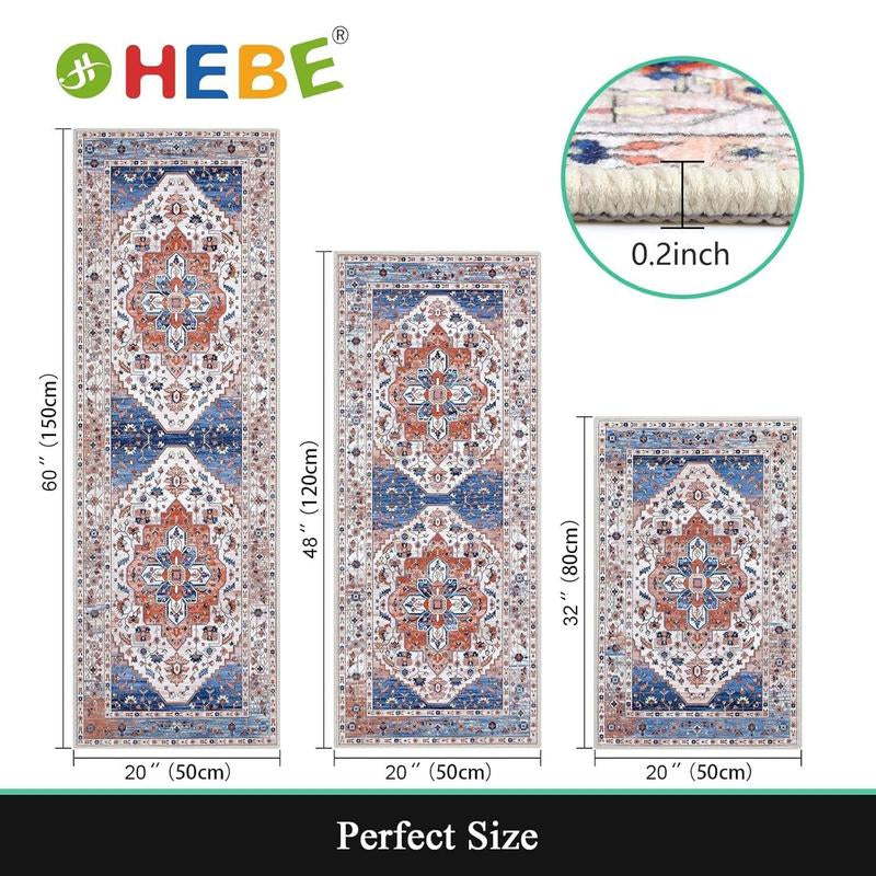 [Fallfreshness] HEBE Washable Farmhouse Kitchen Rugs Sets of 3 Non Slip Washable Kitchen Rugs and Mats Boho Kitchen Mats for Floor Kitchen Runner Rug Kitchen Carpet Rug Runner for Hallways Kitchen Laundry