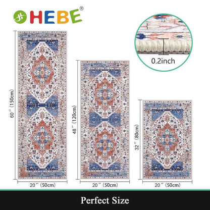 [Fallfreshness] HEBE Washable Farmhouse Kitchen Rugs Sets of 3 Non Slip Washable Kitchen Rugs and Mats Boho Kitchen Mats for Floor Kitchen Runner Rug Kitchen Carpet Rug Runner for Hallways Kitchen Laundry