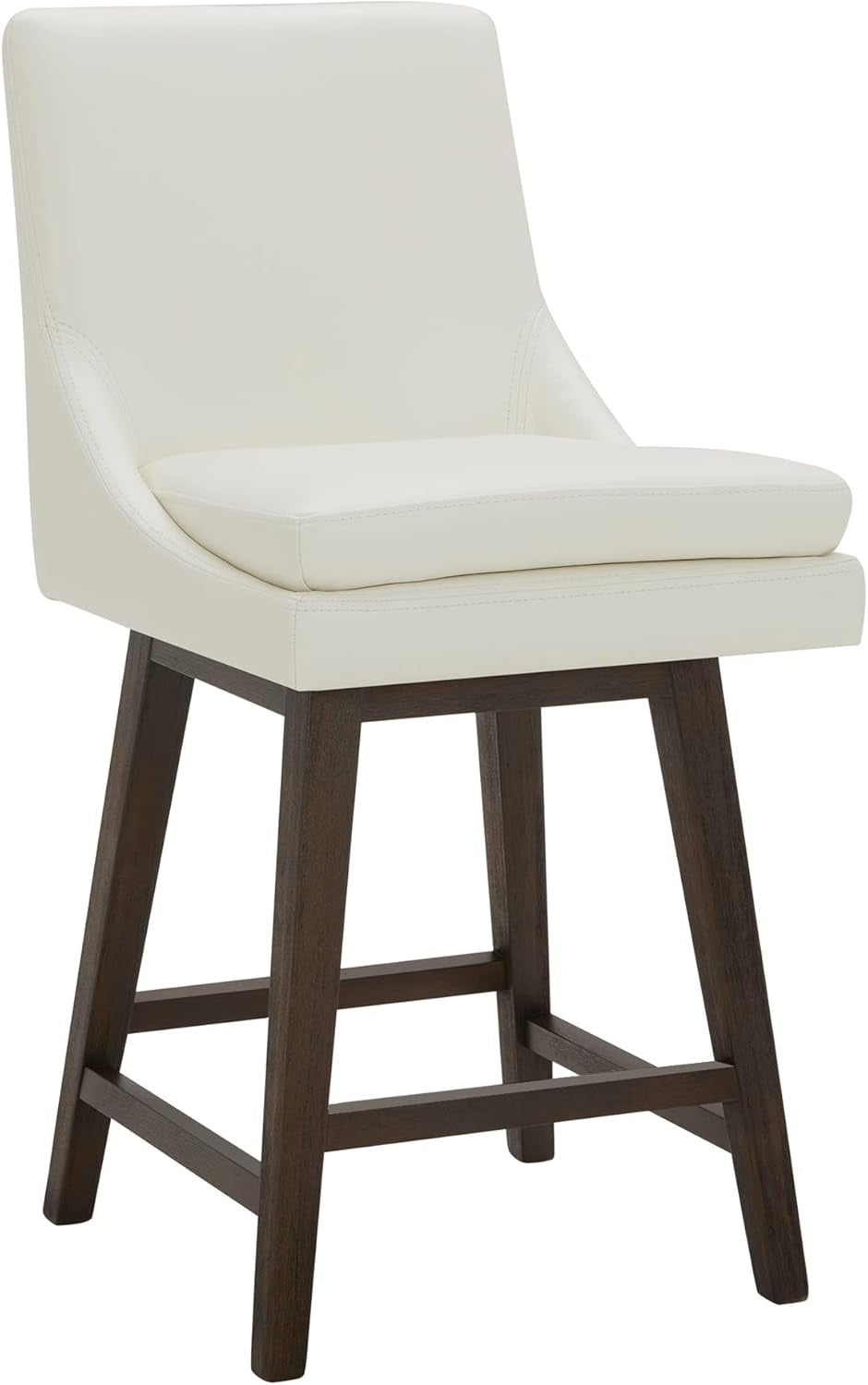 Counter Height Swivel Barstool, FSC Certified Upholstered Bar Stool, 26.8" H Seat Height, PU Leather in Pure White