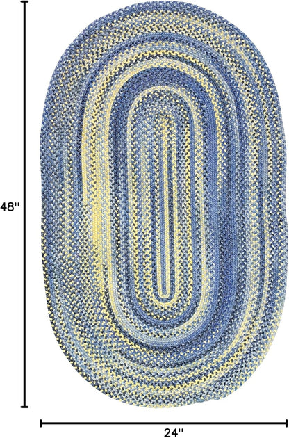 American Heritage Blue Yellow 0' 24" X 0' 48" Oval Braided Rug