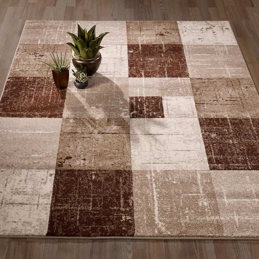 City Collection Geometric Design 5X7 Indoor Living Room Area Rug, 5'3" X 6'11", Brown Checkered