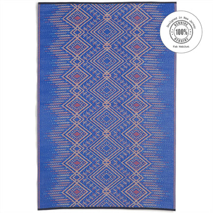 Outdoor Rug - Waterproof, Fade Resistant, Crease-Free, Reversible - Premium Recycled Plastic - Boho Southwestern - Patio, Porch, Deck, Balcony - Jodhpur - Multi Blue - 5 X 8 Ft