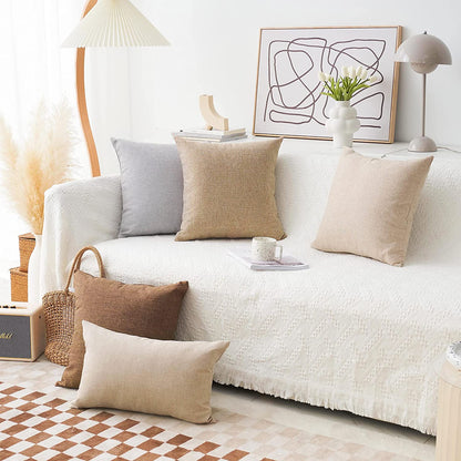 Linen Throw Pillow Cover Burlap Square Cushion Cover Pillow Sham for Couch Living Room Holiday Decor, Light Linen, 18X18 Inches(45Cm)