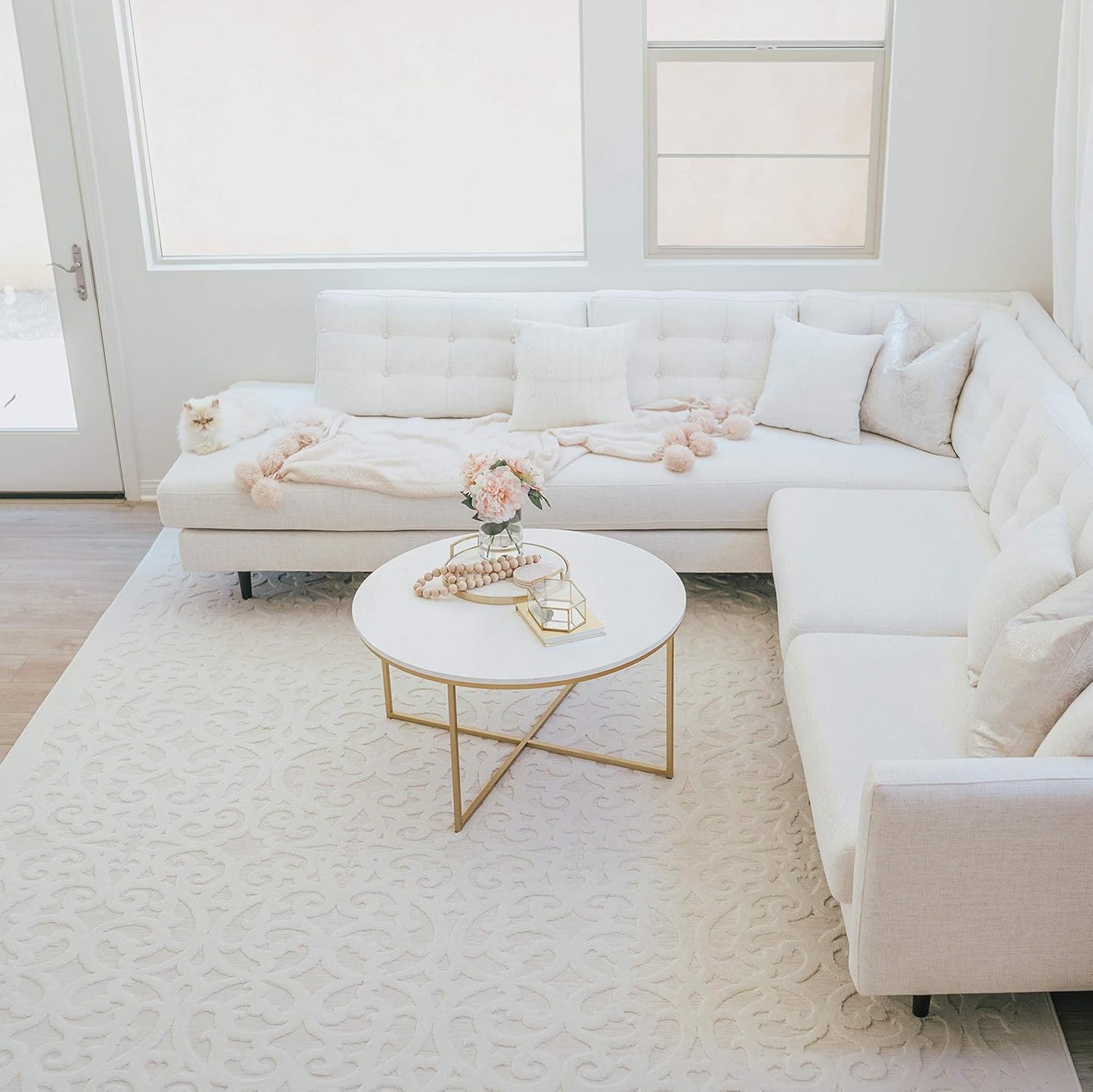 Orian Sculpted 4704 Indoor/Outdoor High-Low Debonair Natural Area Rug, 5'2" X 7'6", Ivory