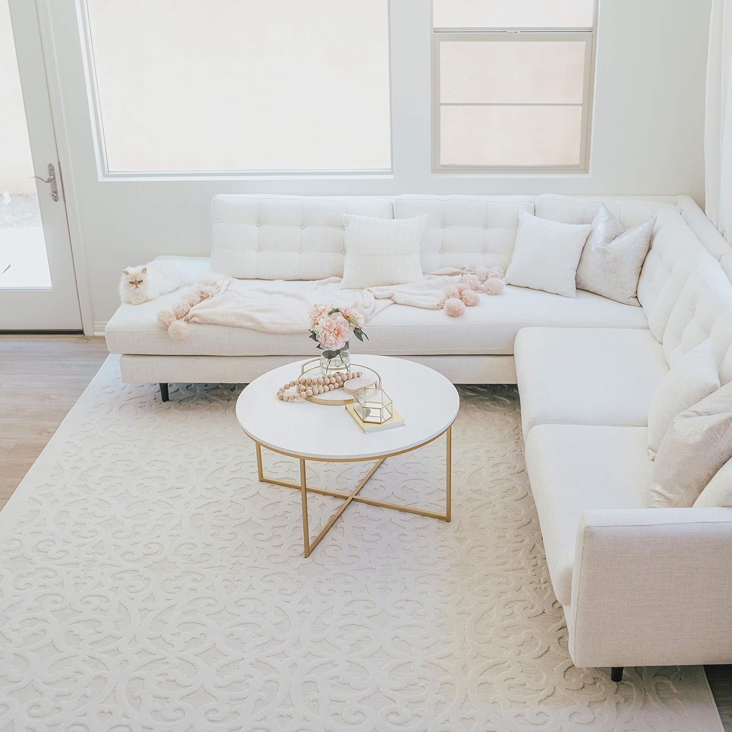 Orian Sculpted 4704 Indoor/Outdoor High-Low Debonair Natural Area Rug, 5'2" X 7'6", Ivory