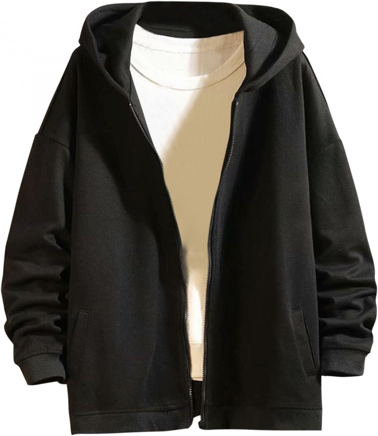 Men'S Casual Hoodies Pullover Big and Tall Loose Fit Full Zipper Long Sleeve Solid Color Varsity Jacket Coat