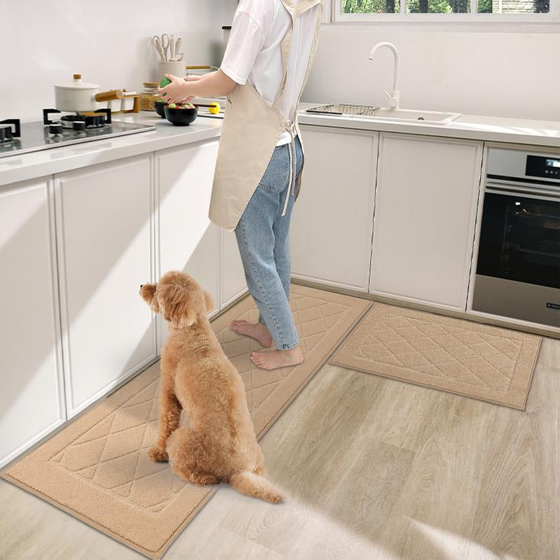 Beqhause Pattern Kitchenmat Set of 2 Soft Washable Kitchen Rugs, 20”X30” & 20”X48”, Self Adhesive No Sliding, Soft and Absorbent Tiktok Shop