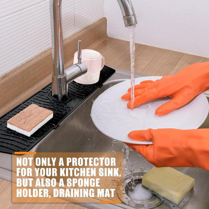 Kitchen Sink Splash Guard, 24Inche Faucet Mat Splash Catcher, Handle Drip Catcher Tray, Multipurpose for Kitchen Dish Drying Mats Sponge Holder and Bathroom Countertop Protect(Black)