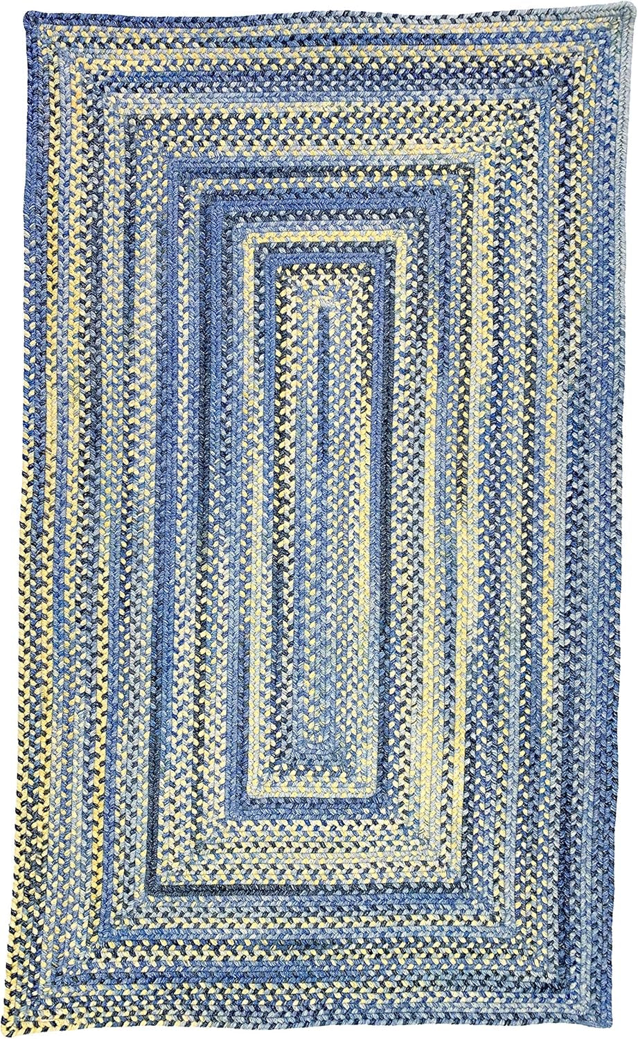American Heritage Blue Yellow 3' 0" X 5' 0" Concentric Rectangle Braided Rug