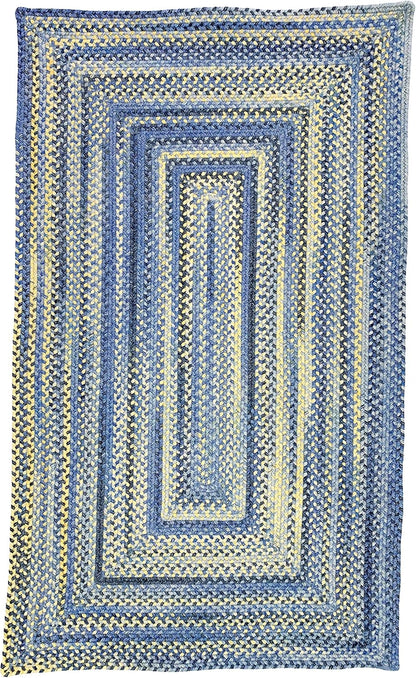 American Heritage Blue Yellow 3' 0" X 5' 0" Concentric Rectangle Braided Rug