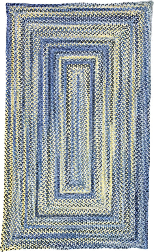 American Heritage Blue Yellow 3' 0" X 5' 0" Concentric Rectangle Braided Rug