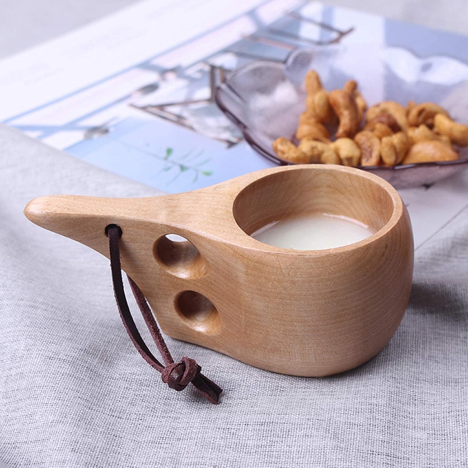 Mochiglory Wooden Mug Nordic Style Handmade Natural, Portable Wooden Drinking Cup for Coffee, Tea and Milk