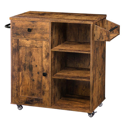HOOBRO Kitchen Island on Wheels, Storage Cabinet with Drawer, Kitchen Cart with Spice and Towel Rack, Saving Space, Easy Assembly, for Living Room, Rustic Brown#Springtok